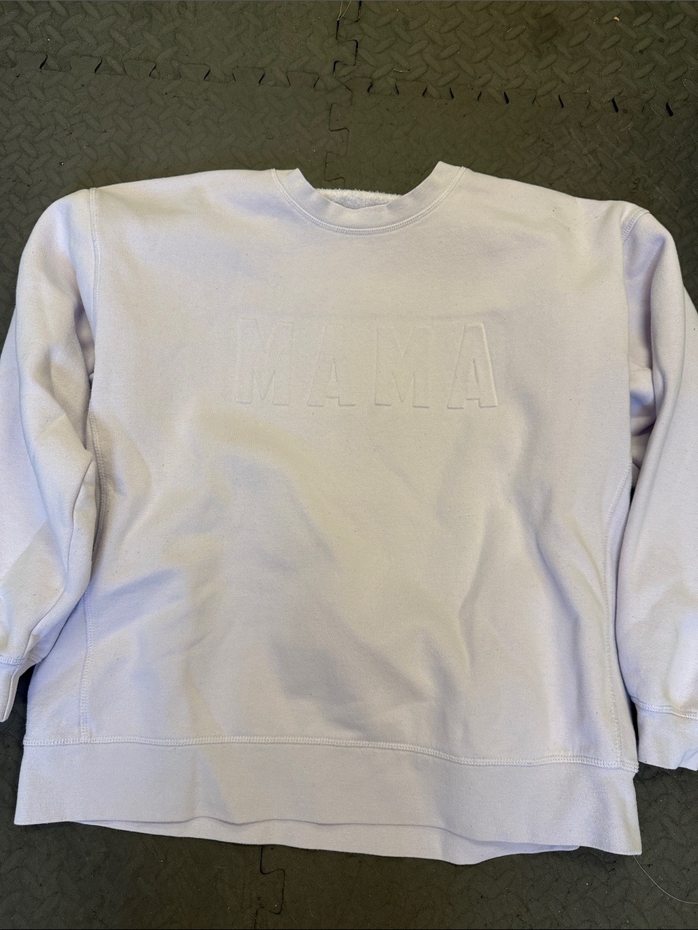 Pink Lily Crewneck Sweater in Light Lavender with Embossed MAMA
